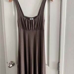 Sleeveless Midi Dress in Taupe Babydoll Minimalist Lagenlook